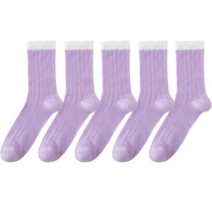 Anna-Kaci 5 Pairs Women's Breathable Lace-Knit Crew Socks with Colored Cuffs Soft Lightweight Anti-Odor for Casual Wear - 1 of 4