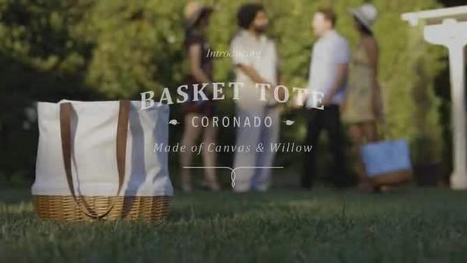 Picnic Time Coronado Canvas and Willow Basket Tote with Beige Canvas, 2 of 7, play video