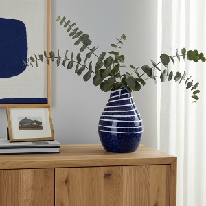Sagebrook Home Blue and White Striped Primeval Ceramic Vase - Contemporary 10" Vase for Floral Arrangements - Stylish Table Centerpiece Home Office - 1 of 4