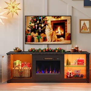 Bestier 63” Fireplace TV Stand for TVs Up to 70”, LED Entertainment Center with Storage Shelves & Cabinet, Media Console with Remote Control Heater - 1 of 4