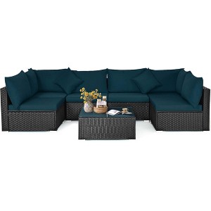 Tangkula Set of 7 Rattan Sofa Set Sectional Conversation Furniture Set Patio - 1 of 4