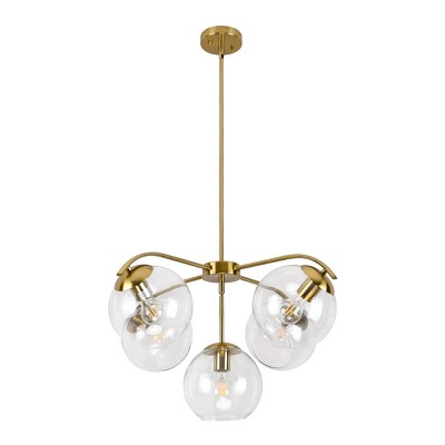 PAKOKULA Modern 5-Light Gold Sputnik Branch Chandelier with Clear Open Globe Glass Shades for Dining Room Living Room