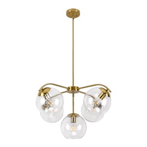 PAKOKULA Modern 5-Light Gold Sputnik Branch Chandelier with Clear Open Globe Glass Shades for Dining Room Living Room - 1 of 4