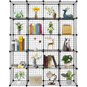 20 Storage Shelves with 20 Cube Wire Grid, Metal Grid Shelving Unit with Stackable Shelves, Black 13.8" x 13.8" - 1 of 4