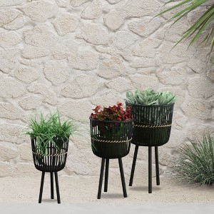 Okak Bamboo Tall Patio Planters Set of 3(S+M+L)/2(S+M) Decorative Flower  Pots for Herbs, Vegetables, Fruits, Indoor/Outdoor,6 Options - 1 of 4
