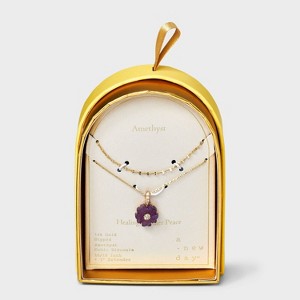 14K Gold Dipped Cubic Zirconia Amethyst Flower Pendant Multi-Strand Necklace - A New Day™ Gold - 1 of 4