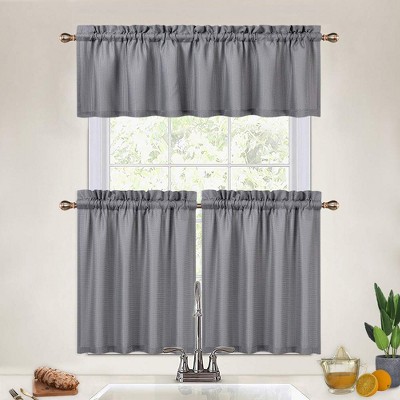Kitchen Curtains 30 Inches Long White Window Curtains Waterproof Curtains for Bathroom Window Waffle Weave Textured Tier Curtains, 30"×30", Set of 2