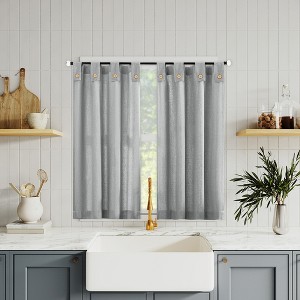 2pc 54"x36" Archaeo Light Filtering Cotton Blend Button Tab Top Cafe Curtain Panel Pair Gray - 1 of 4