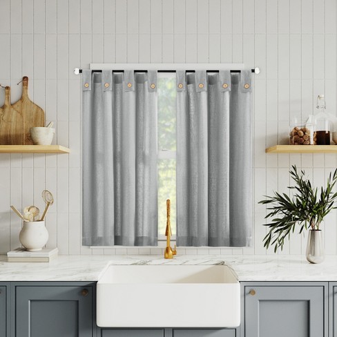 2pc 54"x36" Archaeo Light Filtering Cotton Blend Button Tab Top Cafe Curtain Panel Pair Gray - image 1 of 4