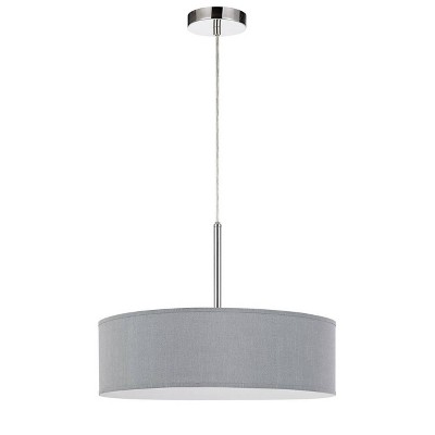 18" x 18" x 14" LED Metal Dimmable Pendant with Diffuser and Hardback Fabric Shade Gray - Cal Lighting