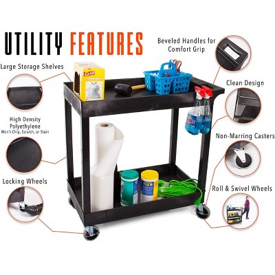 Heavy-Duty Black Utility Cart with Two Deep Shelves