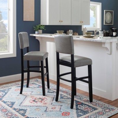 Elegant Dove Gray Faux Leather Upholstered Bar Stool with Black Wood Frame