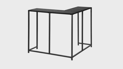 Black Marble and Metal Rectangular Corner Console Table with Storage