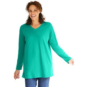 Woman Within Perfect Long-Sleeve V-Neck Tunic - 1 of 4
