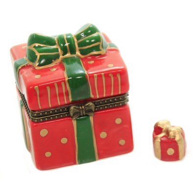 Hinged Trinket Box 2.0" Red Gift Box Present Christmas Bow  -  Decorative Figurines