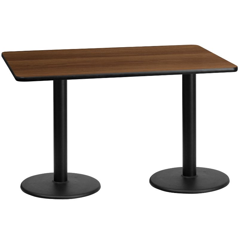 60'' Walnut Laminate Rectangular Dining Table with Black Metal Base