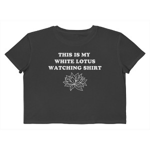Rerun Island Women's Lotus Watching Shirt Luxury Paradise Drama Short Sleeve Graphic Cotton Cropped Loose T-shirt - 1 of 4