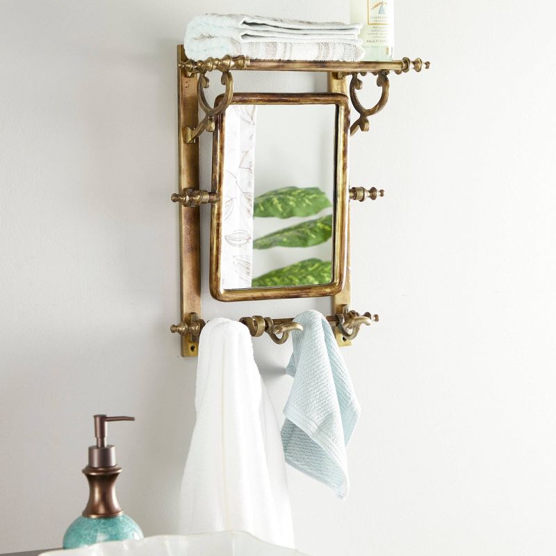 15" x 20" Bathroom Wall Rack with Hooks and Rectangular Mirror - Olivia & May, 2 of 4