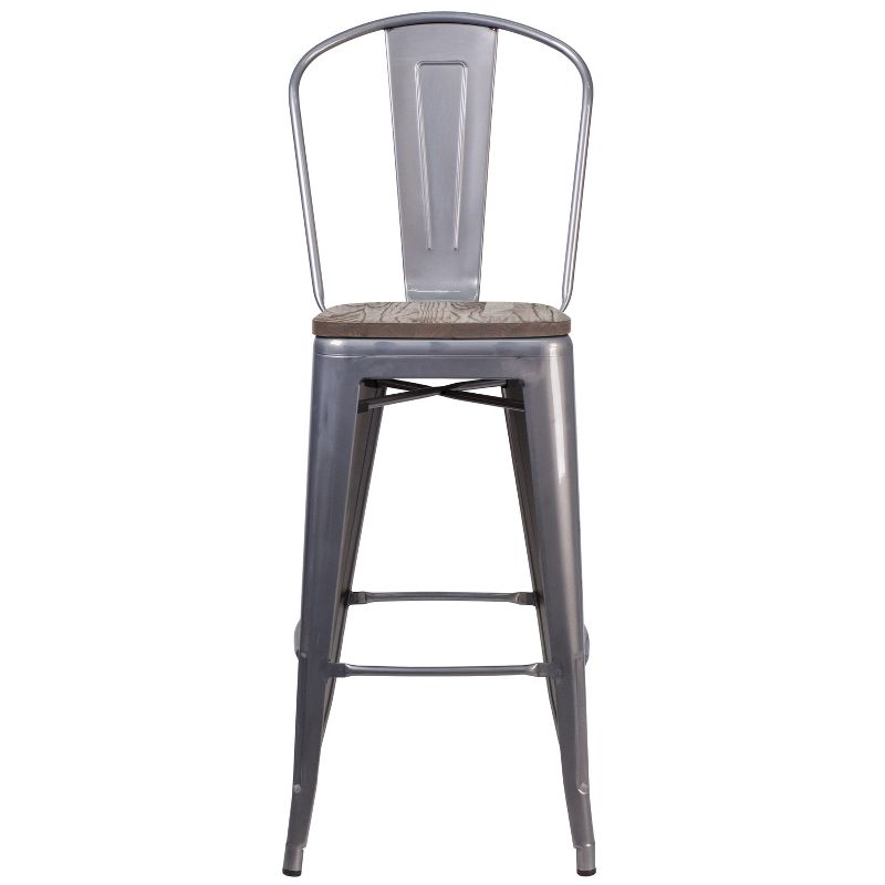 Flash Furniture 30" High Clear Coated Barstool with Back and Wood Seat, 5 of 7