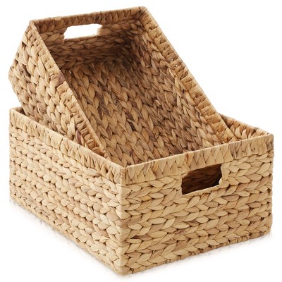 Casafield Natural Water Hyacinth Rectangular Storage Basket Set with Handles