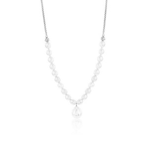 Simona Sterling Silver FWP & Hanging Pearl Necklace - White - 16+2 Inch - 1 of 2