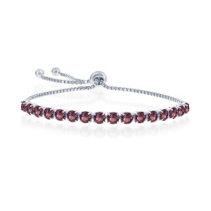 Bella Silver Sterling Silver 4MM Burgundy "January" Swarovski Element Adjusatble Bolo Bracelet - Red - 1 of 2