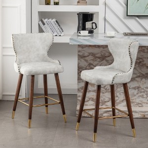 20.25" Faux Leather Tufted Counter Stools, Set of 2 with Nailhead Trim and Footrest for Kitchen, Bar, and Dining - 1 of 4