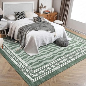 Modern Bordered Print Rug for Bedroom Machine Washable Area Rug Non-Slip Backing Rugs Low Pile Carpet for Dining Room - 1 of 4