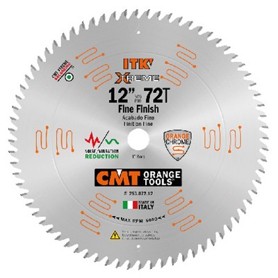 CMT USA 252.072.12 ITK Xtreme 12 Inch 72 Tooth Fine Finish Metal Carbide Blade w/ 1 Inch Bore for Wood Cuts on Sliding Miter, Circular, and Table Saws