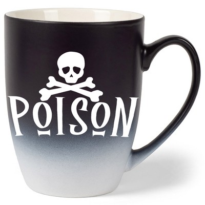 Elanze Designs Poison Skull Two Toned Ombre Matte Black and White 12 ounce Ceramic Stoneware Coffee Cup Mug