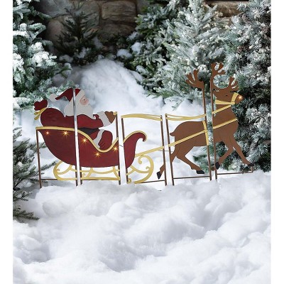 Santa, Sleigh and Reindeer Lighted Landscape Panel Stakes, Set of 5