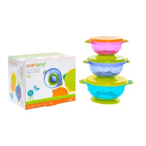 Kitchen + Home Stay Put Baby Bowls - Set of 3 Suction Bowls Set with Lids - 1 of 4