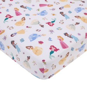 NoJo Disney Princess Pink, Blue, Yellow, and White Super Soft Nursery Fitted Crib Sheet - 1 of 4