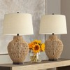 360 Lighting San Marcos 27" Tall Modern Coastal Table Lamps Set of 2 Natural Wicker Metal Oatmeal Shade Living Room Bedroom Bedside Nightstand House - 2 of 4