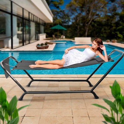 Gray Freestanding Hammock Bed with Pillow and Storage Pockets