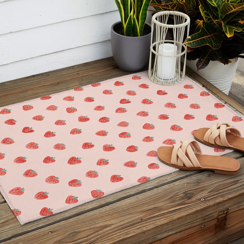 Emanuela Carratoni Strawberries on Pink Outdoor Rug - Deny Designs, 3 of 6