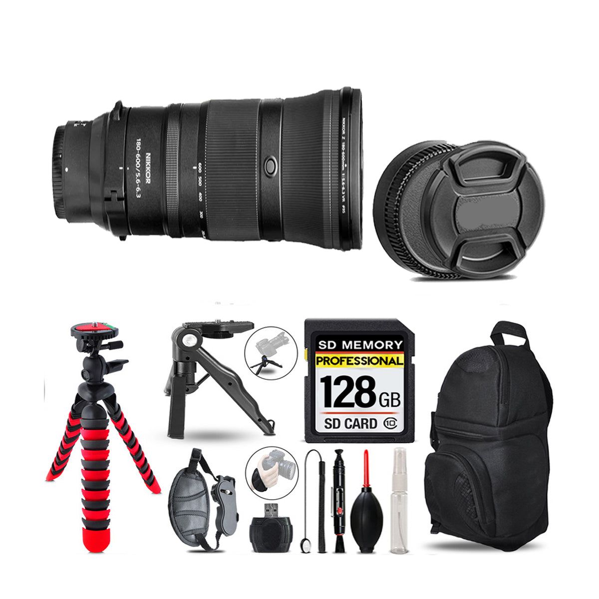 Nikon Z 180-600mm f/5.6-6.3 VR Lens+ Tripod +Backpack-128GB Accessory Bundle