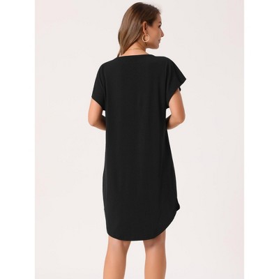 Женские платья INSPIRE CHIC Women's Summer Short Sleeve Casual Crew Neck with Pockets Roll Hem Mini Dress Black Large — фото 4