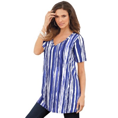 Roaman's Women's Plus Size Studded Tie Dye Tunic