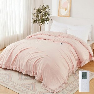 GustoWave 90"x104" Heated Comforter Blanket, Ruffle Electric Quilt Fast Heating King Size, Pink - 1 of 4