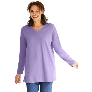 Woman Within Plus Size Perfect Long-Sleeve V-Neck Tunic - 1 of 4