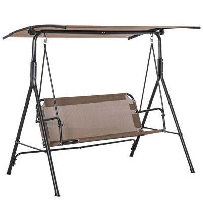 Resenkos 2-Seater Swing Chair, Outdoor Porch Swing With Adjustable Canopy, Comfortable Armrests,