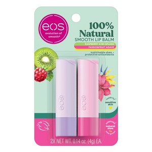 eos 100% Natural Lip Balm Sticks - Raspberry Kiwi Splash/Passionfruit Agave - 0.28oz/2pk - 1 of 4