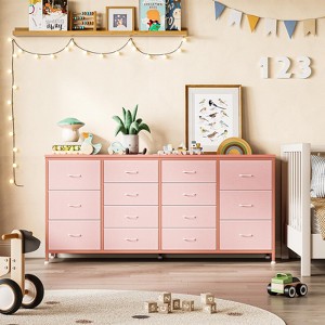 63" Dresser with 14 Fabric Drawers, Wide Dresser TV Stand with Built-in USB Ports - 1 of 4