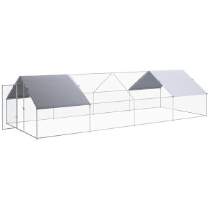 Large Chicken Coop Metal Chicken Run with Waterproof and Anti-UV Cover, Spire Shaped Walk in Fence Cage, 1.3" Tube Diameter, 9.8' x 26.2' x 6.4' - 1 of 4