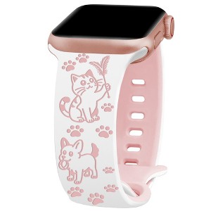 HTUTWOO Cute Apple Watch Band, Cats and Dogs Engraved Silicone Strap 38/40/41/42/44/45/49mm for iWatch Series 10 9 8 7 6 5 4 3 2 1 SE Ultra - 1 of 4