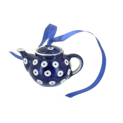 Blue Rose Polish Pottery Dots Teapot Ornament