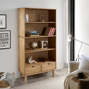 vidaXL Bookcase OTTA with 2 Drawers Brown Solid Wood Pine - 1 of 4
