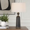 Uttermost McQuinn Dark Walnut Table Lamp – Wood Base with Brass Sphere Accent and White Linen Shade, 31” High - 2 of 4