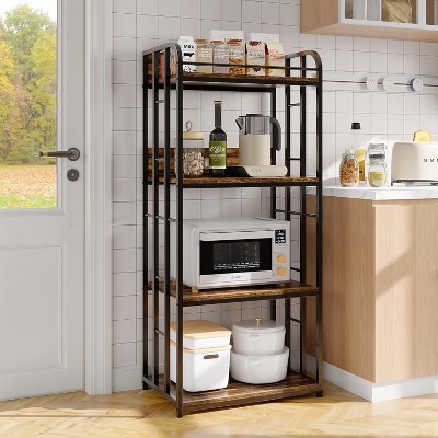 Adjustable 4-Tier Heavy Duty Kitchen Baker's Rack with Power Outlet - Microwave Stand Cart for Kitchen, Living Room, Garage Storage